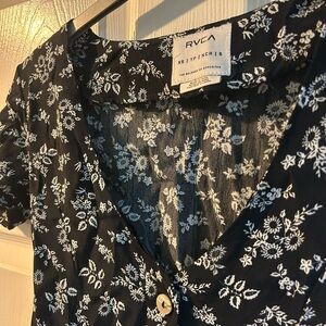 RVCA Black and White Floral Button-Up Dress